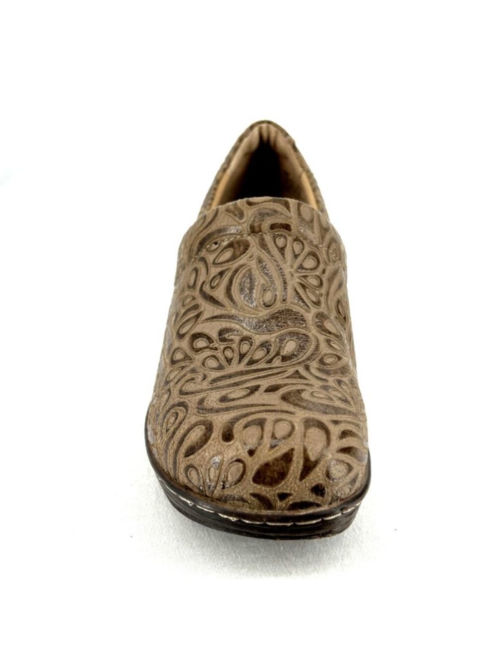 BOC Born Concept Peggy Brown Embossed Leather Clogs Sz 9 Tooled Slip On Mules - Picture 2 of 7